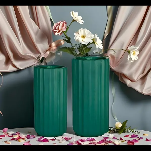 Ayla_Set_Of_2_Vase_Deep_Jungle_Ceramic_Flower_Vase_For_Living_Room,Bedroom,Dining_Table,Home_Decoration,Artificial_Flowers|Big:D-_7_X_H_-_15_Cm,_Small:D-_6.5_X_H_-_13_Cm|
