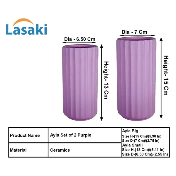 Ayla_Set_Of_2_Vase_Purple_Ceramic_Flower_Vase_For_Living_Room,Bedroom,Dining_Table,Home_Decoration,Artificial_Flowers|Big:D-_7_X_H_-_15_Cm,_Small:D-_6.5_X_H_-_13_Cm|