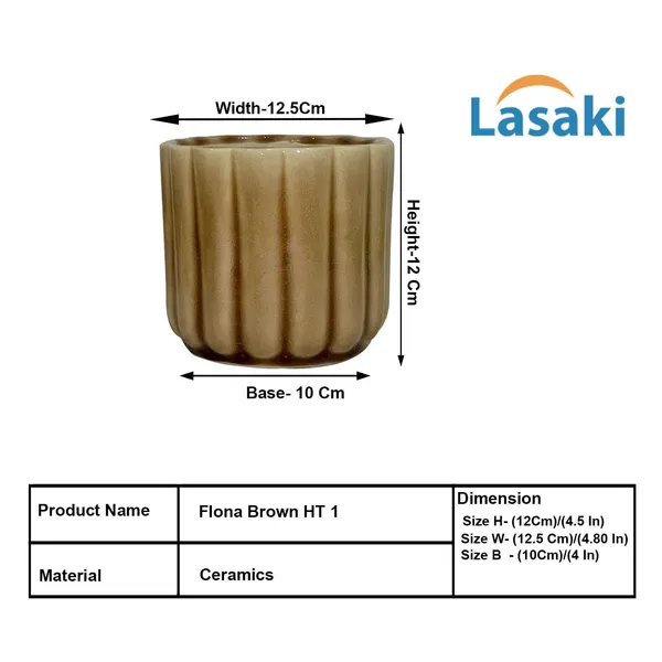 Flona_Brown__Ceramic_Pots_For_Indoor_Plants,_Planters,Gamla,Outdoor,Balcony,Home,Round,Garden,_Office_Decor,Succulent(H_-_11.5_X_D_-_12.5_Cm)