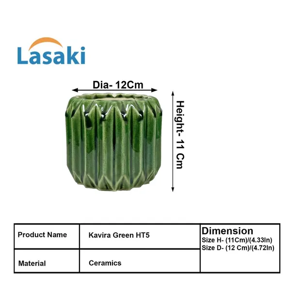 Kavira_Green_Ht5_Ceramic_Pots_For_Indoor_Plants,_Planters,Gamla,Outdoor,Balcony,Home,Round,Garden,_Office_Decor,Succulent(H_-_11_X_D_-_12_Cm)