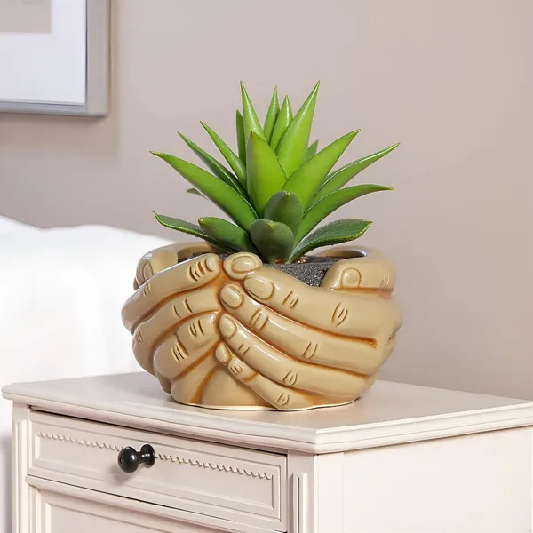 Hand_Brown__Ceramic_Pots_For_Indoor_Plants,_Planters,Gamla,Outdoor,Balcony,Home,Round,Garden,_Office_Decor,Succulent(L_-_19.5_X_W_-_16_X_H_-_10_Cm)