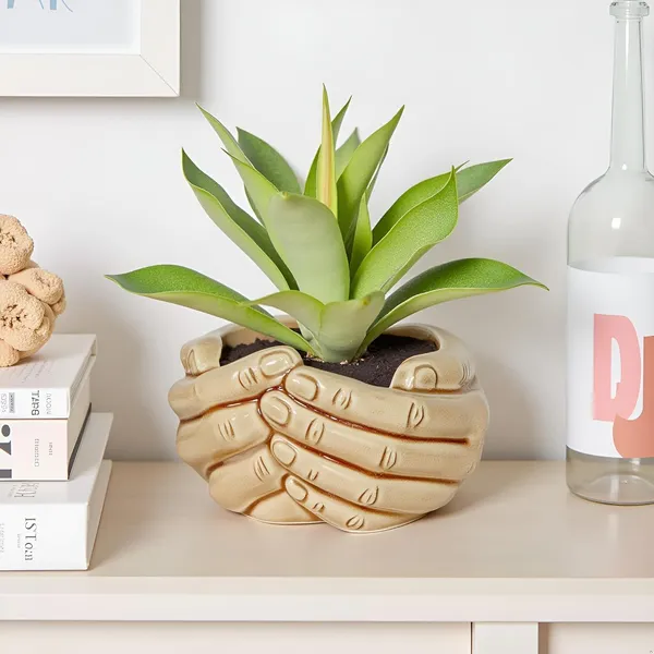 Hand_Brown__Ceramic_Pots_For_Indoor_Plants,_Planters,Gamla,Outdoor,Balcony,Home,Round,Garden,_Office_Decor,Succulent(L_-_19.5_X_W_-_16_X_H_-_10_Cm)