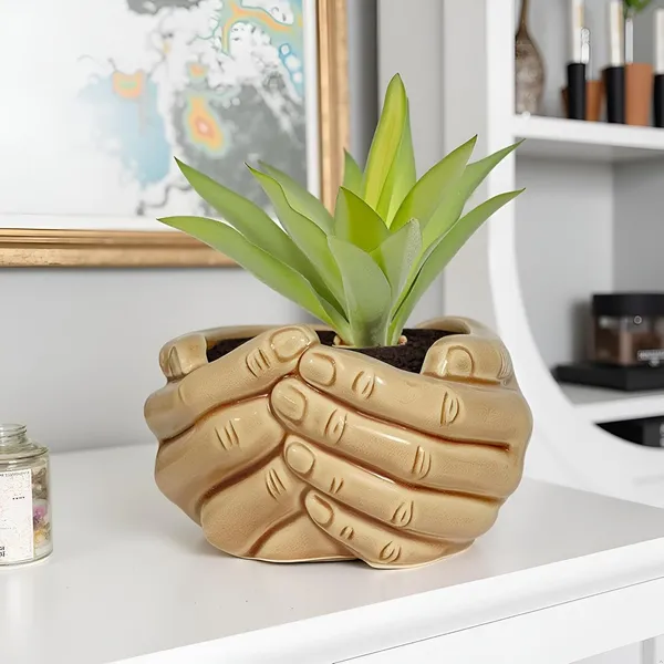 Hand_Brown__Ceramic_Pots_For_Indoor_Plants,_Planters,Gamla,Outdoor,Balcony,Home,Round,Garden,_Office_Decor,Succulent(L_-_19.5_X_W_-_16_X_H_-_10_Cm)