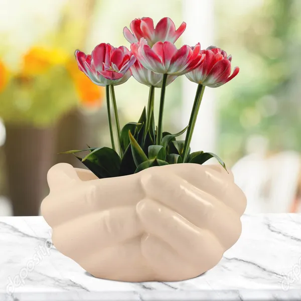 Hand_Green_Ht5_Ceramic_Pots_For_Indoor_Plants,_Planters,Gamla,Outdoor,Balcony,Home,Round,Garden,_Office_Decor,Succulent(L_-_19.5_X_W_-_16_X_H_-_10_Cm)