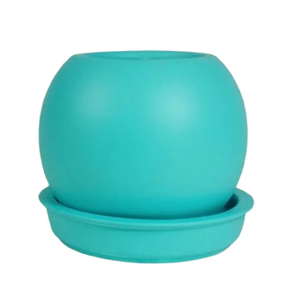 Peblo_Small_Aqua_With_Plate_R3_Aqua_Ceramic_Pots_For_Indoor_Plants,Planters,Flower,Gamla,Outdoor,Balcony,Home,Garden,Decor(Pot-H-7_X_D-9_Cm,Plate-H-1.5Xd-9.5Cm)