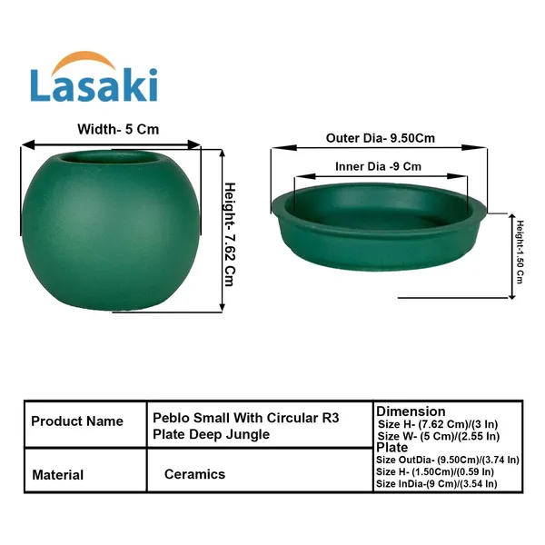 Peblo_Small_Deep_Jungle_With_Plate_R3_Deep_Jungle_Ceramic_Pots_For_Indoor_Plants,Planters,Flower,Gamla,Outdoor,Balcony,Home,Garden(Pot-H-7_X_D-9_Cm,Plate-H-1.5Xd-9.5Cm)