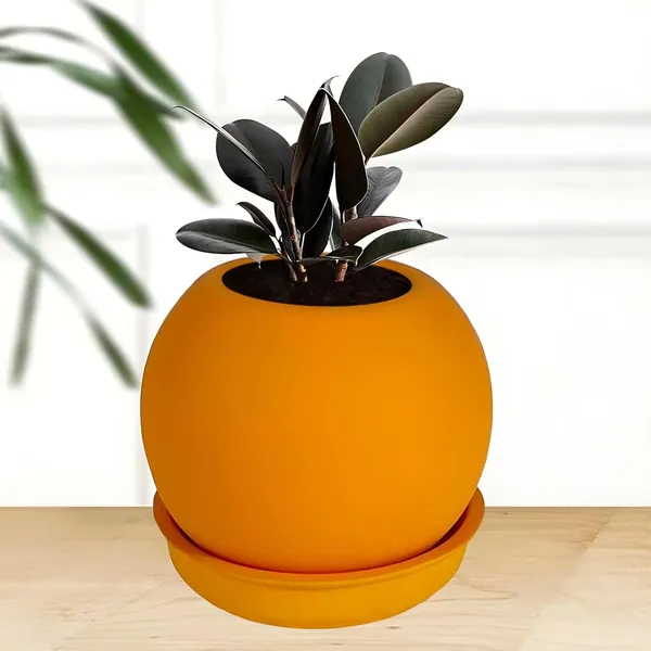 Peblo_Small_Lily_With_Plate_R3_Lily_Ceramic_Pots_For_Indoor_Plants,Planters,Flower,Gamla,Outdoor,Balcony,Home,Garden,Decor(Pot-H-7_X_D-9_Cm,Plate-H-1.5Xd-9.5Cm)