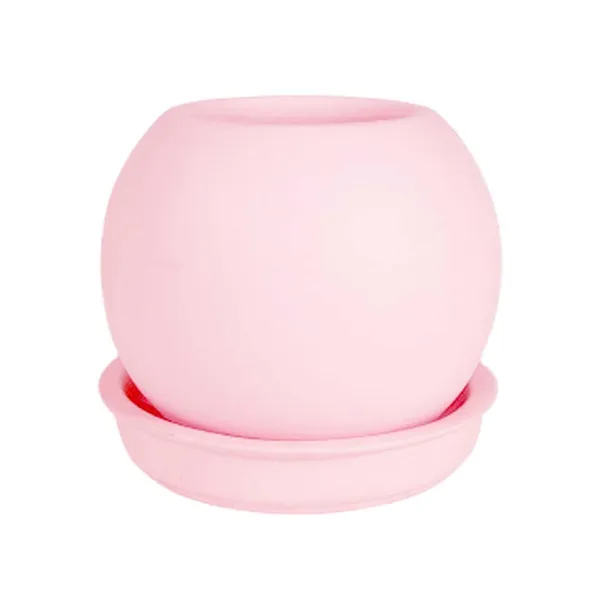 Peblo_Small_Pink_With_Plate_R3_Pink_Ceramic_Pots_For_Indoor_Plants,Planters,Flower,Gamla,Outdoor,Balcony,Home,Garden,Decor(Pot-H-7_X_D-9_Cm,Plate-H-1.5Xd-9.5Cm)