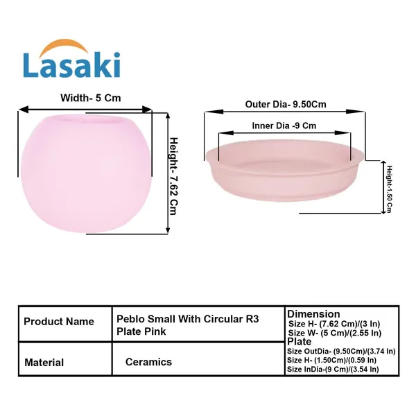 Peblo_Small_Pink_With_Plate_R3_Pink_Ceramic_Pots_For_Indoor_Plants,Planters,Flower,Gamla,Outdoor,Balcony,Home,Garden,Decor(Pot-H-7_X_D-9_Cm,Plate-H-1.5Xd-9.5Cm)
