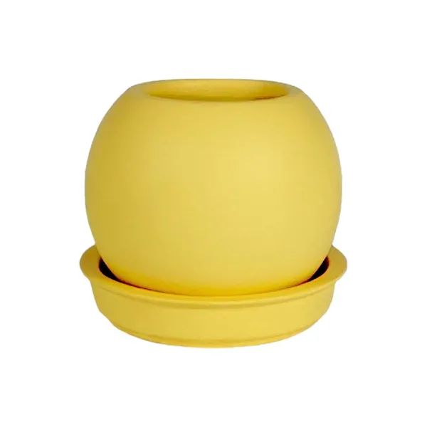 Peblo_Small_Saffron_With_Plate_R3_Saffron_Ceramic_Pots_For_Indoor_Plants,Planters,Flower,Gamla,Outdoor,Balcony,Home,Garden,Decor(Pot-H-7_X_D-9_Cm,Plate-H-1.5Xd-9.5Cm)