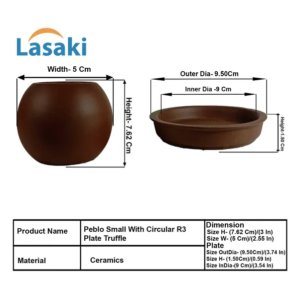 Peblo_Small_Truffle_With_Plate_R3_Truffle_Ceramic_Pots_For_Indoor_Plants,Planters,Flower,Gamla,Outdoor,Balcony,Home,Garden,Decor(Pot-H-7_X_D-9_Cm,Plate-H-1.5Xd-9.5Cm)