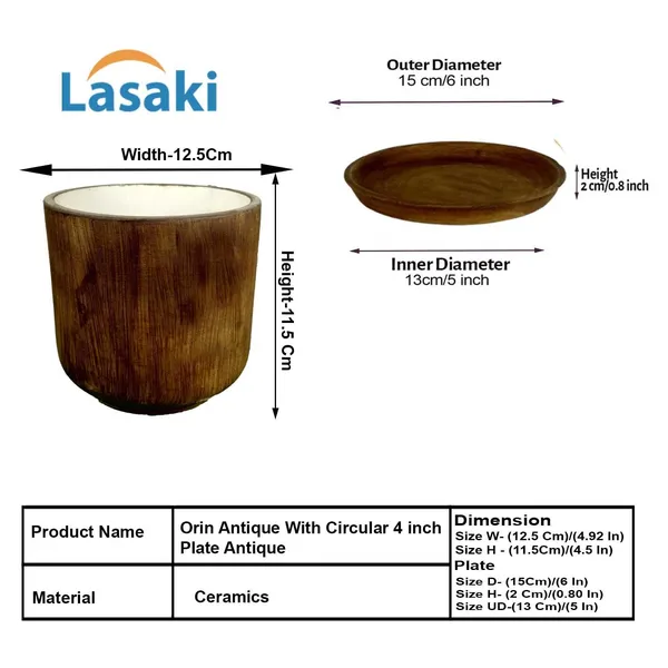 Orin_5D_Antique_With_Plate_R4_Antique_Ceramic_Pots_For_Indoor_Plants,Planters,Flower,Gamla,Outdoor,Balcony,Home,Garden,Decor(Pot-H-11.5_X_D-12.5_Cm,Plate-H-2Xd-13Cm)