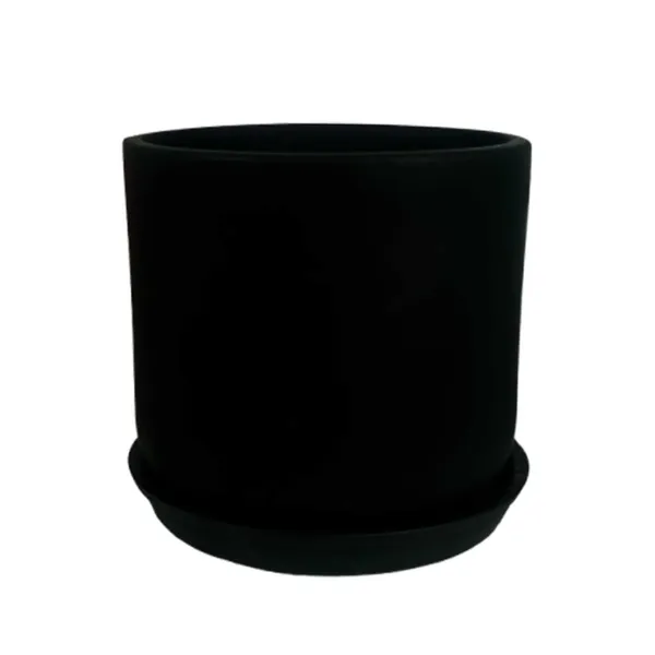 Orin_5D_Black_With_Plate_R4_Black_Ceramic_Pots_For_Indoor_Plants,Planters,Flower,Gamla,Outdoor,Balcony,Home,Garden,Decor(Pot-H-11.5_X_D-12.5_Cm,Plate-H-2Xd-13Cm)