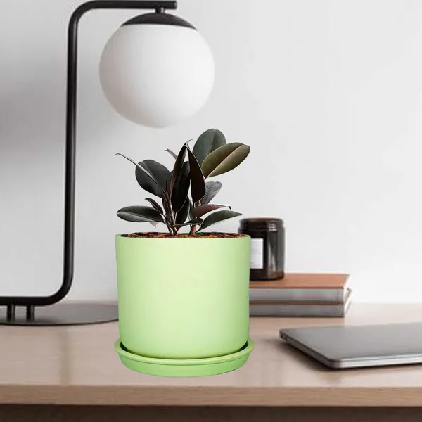 Orin_5D_Mint_With_Plate_R4_Mint_Ceramic_Pots_For_Indoor_Plants,Planters,Flower,Gamla,Outdoor,Balcony,Home,Garden,Decor(Pot-H-11.5_X_D-12.5_Cm,Plate-H-2Xd-13Cm)
