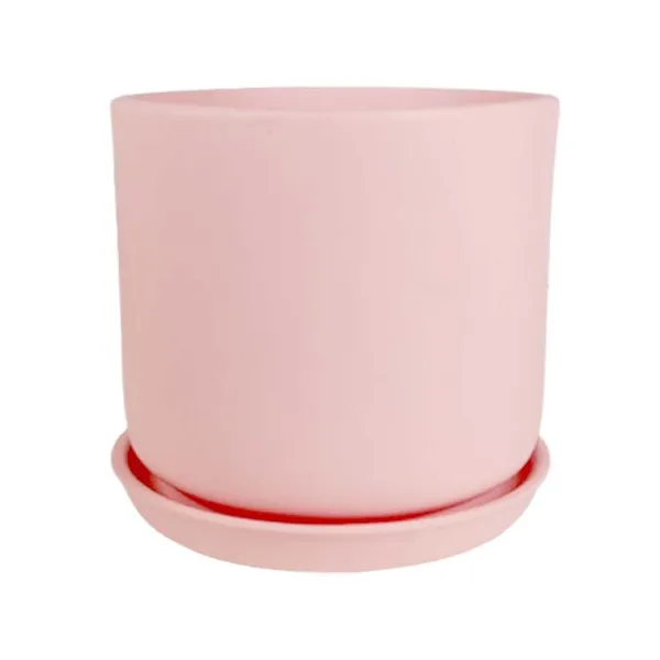 Orin_5D_Pink_With_Plate_R4_Pink_Ceramic_Pots_For_Indoor_Plants,Planters,Flower,Gamla,Outdoor,Balcony,Home,Garden,Decor(Pot-H-11.5_X_D-12.5_Cm,Plate-H-2Xd-13Cm)