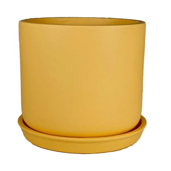 Orin_5D_Saffron_With_Plate_R4_Saffron_Ceramic_Pots_For_Indoor_Plants,Planters,Flower,Gamla,Outdoor,Balcony,Home,Garden,Decor(Pot-H-11.5_X_D-12.5_Cm,Plate-H-2Xd-13Cm)