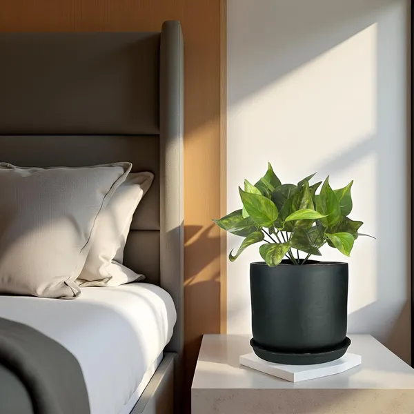 Orin_5D_Black_Gold_With_Plate_R4_Black_Ceramic_Pots_For_Indoor_Plants,Planters,Flower,Gamla,Outdoor,Balcony,Home,Garden,Decor(Pot-H-11.5_X_D-12.5_Cm,Plate-H-2Xd-13Cm)