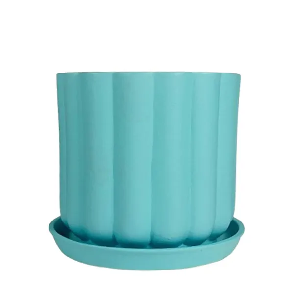 Flona_Aqua_With_Plate_R4_Aqua_Ceramic_Pots_For_Indoor_Plants,Planters,Flower,Gamla,Outdoor,Balcony,Home,Garden,Decor(Pot-H-11.5_X_D-12_Cm,Plate-H-2Xd-13Cm)