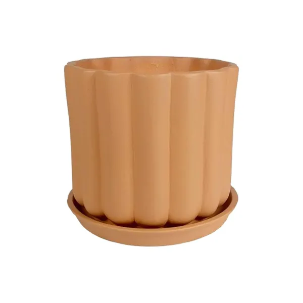 Flona_Ginger_With_Plate_R4_Ginger_Ceramic_Pots_For_Indoor_Plants,Planters,Flower,Gamla,Outdoor,Balcony,Home,Garden,Decor(Pot-H-11.5_X_D-12_Cm,Plate-H-2Xd-13Cm)