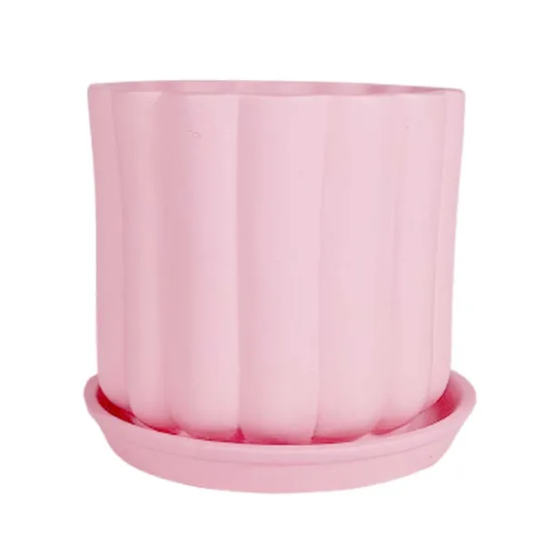 Flona_Pink_With_Plate_R4_Pink_Ceramic_Pots_For_Indoor_Plants,Planters,Flower,Gamla,Outdoor,Balcony,Home,Garden,Decor(Pot-H-11.5_X_D-12_Cm,Plate-H-2Xd-13Cm)