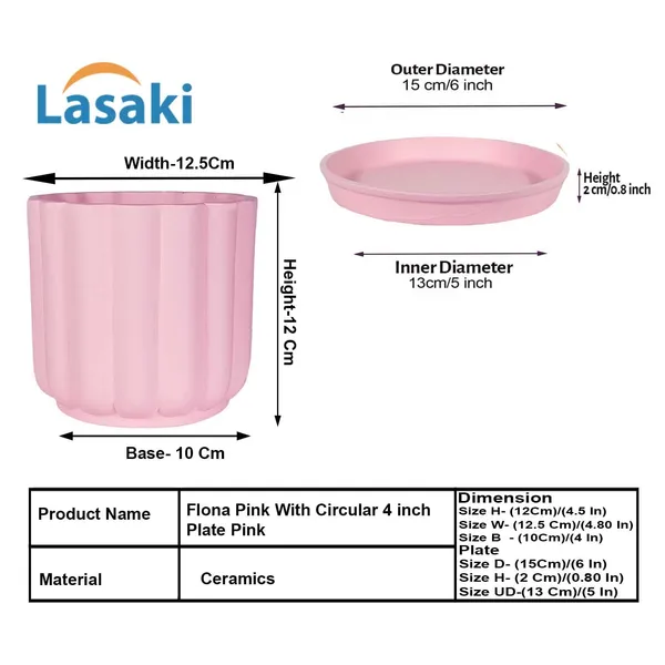 Flona_Pink_With_Plate_R4_Pink_Ceramic_Pots_For_Indoor_Plants,Planters,Flower,Gamla,Outdoor,Balcony,Home,Garden,Decor(Pot-H-11.5_X_D-12_Cm,Plate-H-2Xd-13Cm)