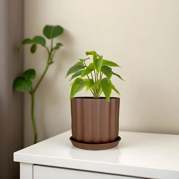 Flona_Truffle_With_Plate_R4_Truffle_Ceramic_Pots_For_Indoor_Plants,Planters,Flower,Gamla,Outdoor,Balcony,Home,Garden,Decor(Pot-H-11.5_X_D-12_Cm,Plate-H-2Xd-13Cm)