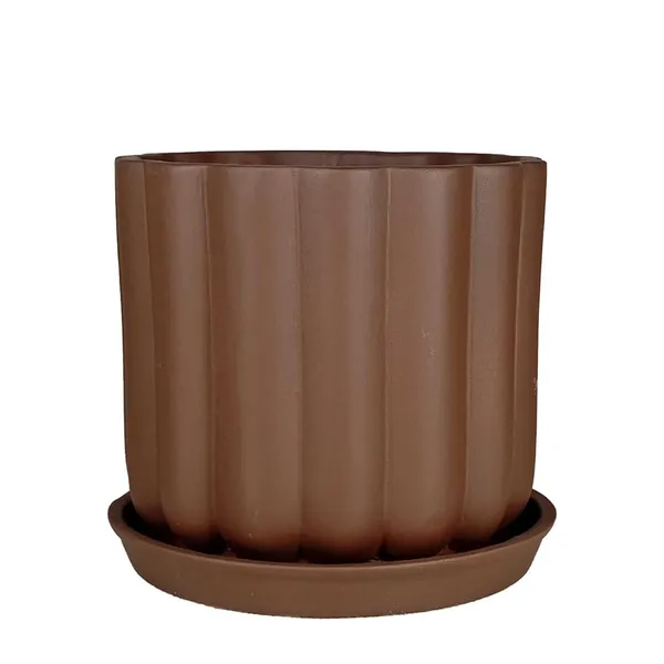 Flona_Truffle_With_Plate_R4_Truffle_Ceramic_Pots_For_Indoor_Plants,Planters,Flower,Gamla,Outdoor,Balcony,Home,Garden,Decor(Pot-H-11.5_X_D-12_Cm,Plate-H-2Xd-13Cm)