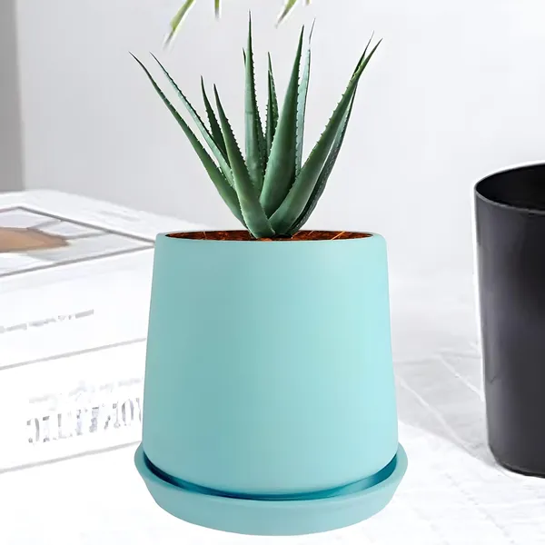 Clara_Aqua_With_Plate_R4_Aqua_Ceramic_Pots_For_Indoor_Plants,Planters,Flower,Gamla,Outdoor,Balcony,Home,Garden,Decor(Pot-H-12.5_X_D-13_Cm,Plate-H-2Xd-13Cm)