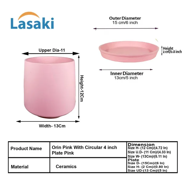 Clara_Pink_With_Plate_R4_Pink_Ceramic_Pots_For_Indoor_Plants,Planters,Flower,Gamla,Outdoor,Balcony,Home,Garden,Decor(Pot-H-12.5_X_D-13_Cm,Plate-H-2Xd-13Cm)