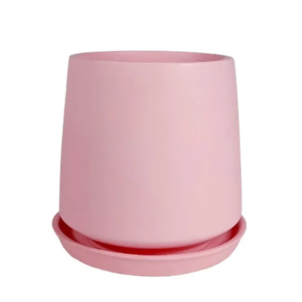 Clara_Pink_With_Plate_R4_Pink_Ceramic_Pots_For_Indoor_Plants,Planters,Flower,Gamla,Outdoor,Balcony,Home,Garden,Decor(Pot-H-12.5_X_D-13_Cm,Plate-H-2Xd-13Cm)