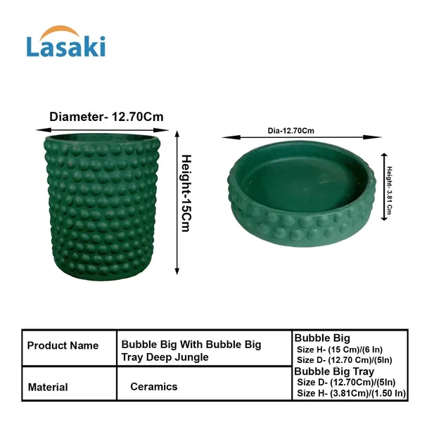 Bubble_Big_Deep_Jungle_With_Tray_Bubble_Big_Deep_Jungle_Ceramic_Pots_For_Indoor_Plants,Planters,Flower,Gamla,Outdoor,Balcony,Home(Pot-H-15_X_D-13_Cm,Plate-H-3Xd-13Cm)