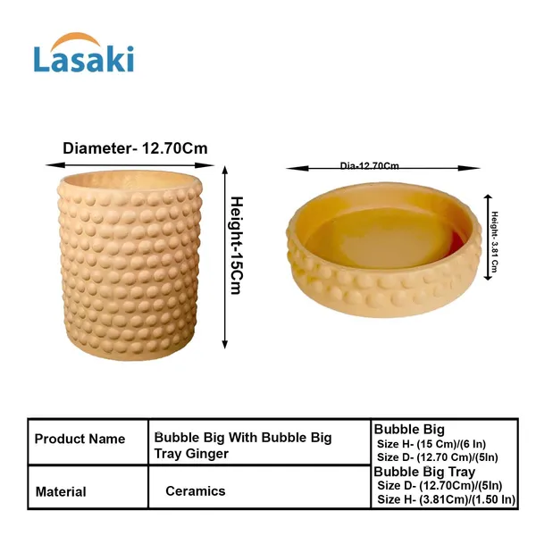 Bubble_Big_Ginger_With_Tray_Bubble_Big_Ginger_Ceramic_Pots_For_Indoor_Plants,Planters,Flower,Gamla,Outdoor,Balcony,Home,Garden,Decor(Pot-H-15_X_D-13_Cm,Plate-H-3Xd-13Cm)