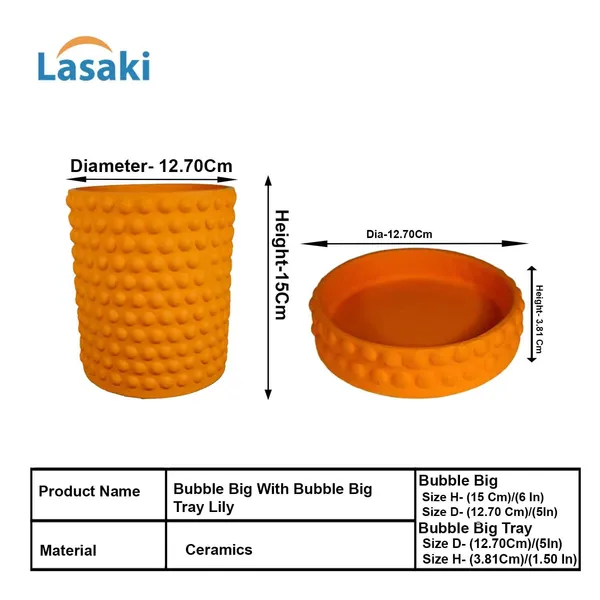 Bubble_Big_Lily_With_Tray_Bubble_Big_Lily_Ceramic_Pots_For_Indoor_Plants,Planters,Flower,Gamla,Outdoor,Balcony,Home,Garden,Decor(Pot-H-15_X_D-13_Cm,Plate-H-3Xd-13Cm)