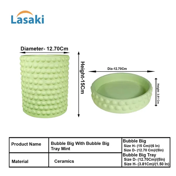 Bubble_Big_Mint_With_Tray_Bubble_Big_Mint_Ceramic_Pots_For_Indoor_Plants,Planters,Flower,Gamla,Outdoor,Balcony,Home,Garden,Decor(Pot-H-15_X_D-13_Cm,Plate-H-3Xd-13Cm)