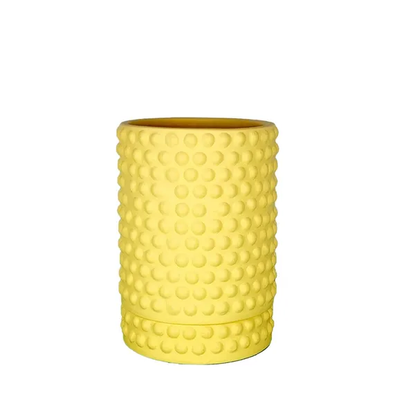 Bubble_Big_Saffron_With_Tray_Bubble_Big_Saffron_Ceramic_Pots_For_Indoor_Plants,Planters,Flower,Gamla,Outdoor,Balcony,Home,Garden,Decor(Pot-H-15_X_D-13_Cm,Plate-H-3Xd-13Cm)