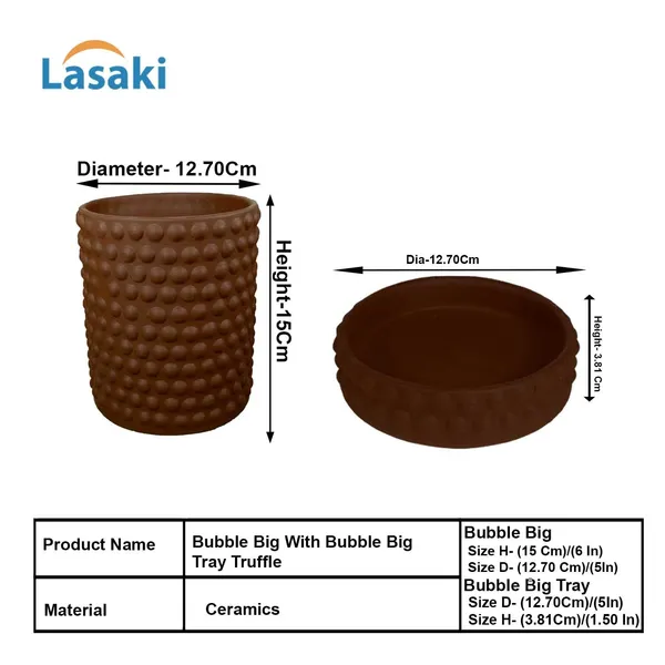 Bubble_Big_Truffle_With_Tray_Bubble_Big_Truffle_Ceramic_Pots_For_Indoor_Plants,Planters,Flower,Gamla,Outdoor,Balcony,Home,Garden,Decor(Pot-H-15_X_D-13_Cm,Plate-H-3Xd-13Cm)