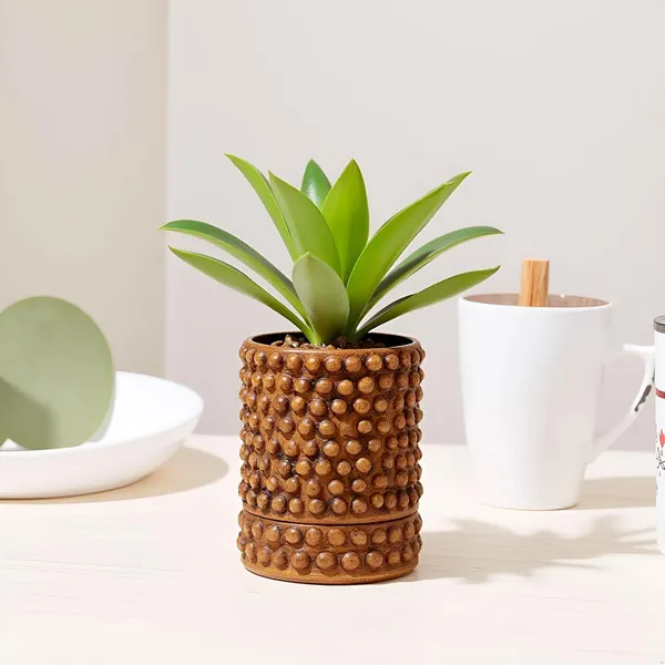 Bubble_Small_Antique_With_Tray_Bubble_Small_Antique_Ceramic_Pots_For_Indoor_Plants,Planters,Flower,Gamla,Outdoor,Balcony(Pot-H-10.5_X_D-10.5_Cm,Plate-H-3Xd-10.5Cm)