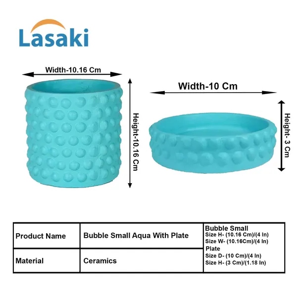 Bubble_Small_Aqua_With_Tray_Bubble_Small_Aqua_Ceramic_Pots_For_Indoor_Plants,Planters,Flower,Gamla,Outdoor,Balcony(Pot-H-10.5_X_D-10.5_Cm,Plate-H-3Xd-10.5Cm)