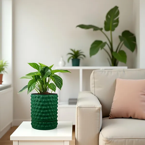 Bubble_Small_Deep_Jungle_With_Tray_Bubble_Small_Deep_Jungle_Ceramic_Pots_For_Indoor_Plants,Planters,Flower,Gamla,Outdoor,Balcony(Pot-H-10.5_X_D-10.5_Cm,Plate-H-3Xd-10.5Cm)