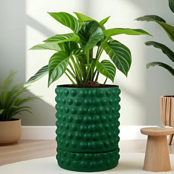 Bubble_Small_Deep_Jungle_With_Tray_Bubble_Small_Deep_Jungle_Ceramic_Pots_For_Indoor_Plants,Planters,Flower,Gamla,Outdoor,Balcony(Pot-H-10.5_X_D-10.5_Cm,Plate-H-3Xd-10.5Cm)