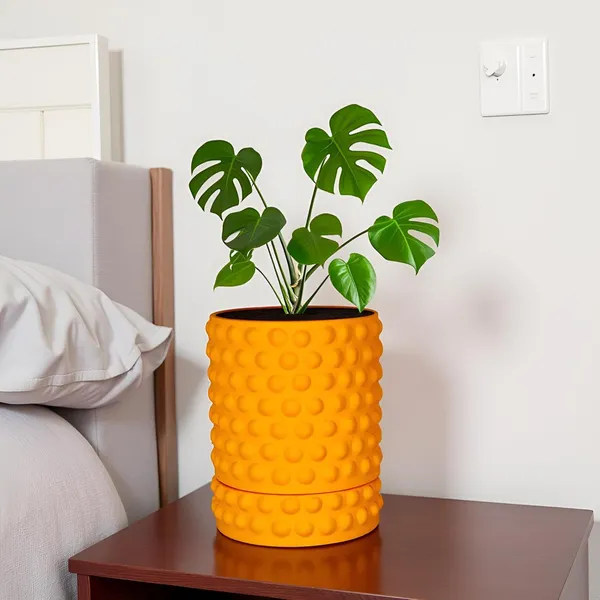 Bubble_Small_Lily_With_Tray_Bubble_Small_Lily_Ceramic_Pots_For_Indoor_Plants,Planters,Flower,Gamla,Outdoor,Balcony(Pot-H-10.5_X_D-10.5_Cm,Plate-H-3Xd-10.5Cm)