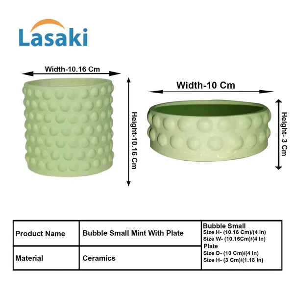 Bubble_Small_Mint_With_Tray_Bubble_Small_Mint_Ceramic_Pots_For_Indoor_Plants,Planters,Flower,Gamla,Outdoor,Balcony(Pot-H-10.5_X_D-10.5_Cm,Plate-H-3Xd-10.5Cm)