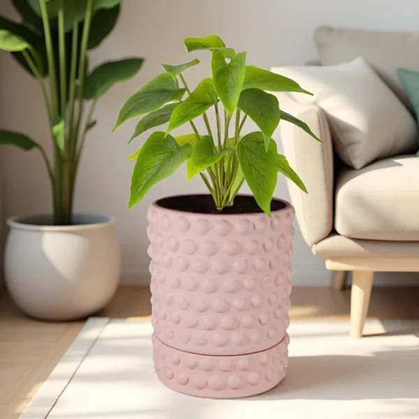 Bubble_Small_Pink_With_Tray_Bubble_Small_Pink_Ceramic_Pots_For_Indoor_Plants,Planters,Flower,Gamla,Outdoor,Balcony(Pot-H-10.5_X_D-10.5_Cm,Plate-H-3Xd-10.5Cm)