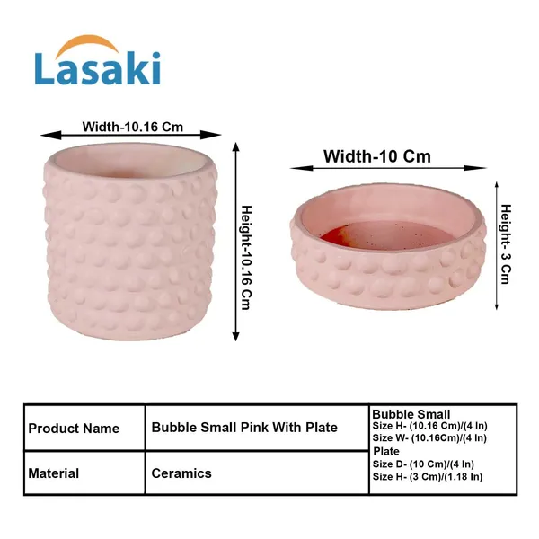 Bubble_Small_Pink_With_Tray_Bubble_Small_Pink_Ceramic_Pots_For_Indoor_Plants,Planters,Flower,Gamla,Outdoor,Balcony(Pot-H-10.5_X_D-10.5_Cm,Plate-H-3Xd-10.5Cm)