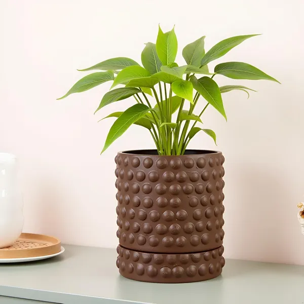 Bubble_Small_Truffle_With_Tray_Bubble_Small_Truffle_Ceramic_Pots_For_Indoor_Plants,Planters,Flower,Gamla,Outdoor,Balcony(Pot-H-10.5_X_D-10.5_Cm,Plate-H-3Xd-10.5Cm)