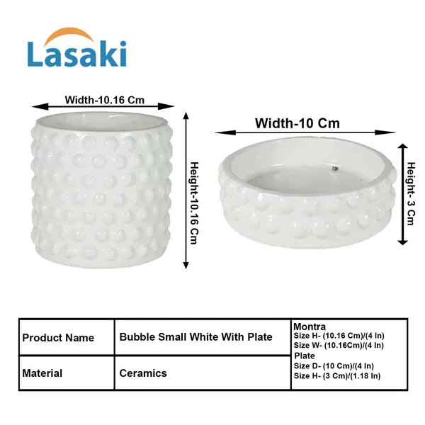 Bubble_Small_White_With_Tray_Bubble_Small_White_Ceramic_Pots_For_Indoor_Plants,Planters,Flower,Gamla,Outdoor,Balcony(Pot-H-10.5_X_D-10.5_Cm,Plate-H-3Xd-10.5Cm)
