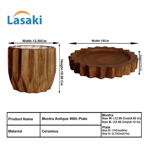 Montra_Antique_With_Tray_Celty_Antique_Ceramic_Pots_For_Indoor_Plants,Planters,Flower,Gamla,Outdoor,Balcony,Home,Garden,Decor(Pot-H-10.5_X_D-12.5_Cm,Plate-H-2.5Xd-14.5Cm)