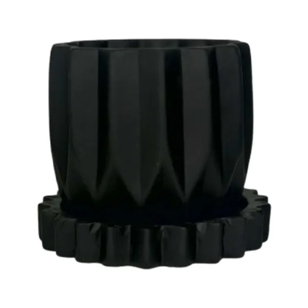 Montra_Black_With_Tray_Celty_Black_Ceramic_Pots_For_Indoor_Plants,Planters,Flower,Gamla,Outdoor,Balcony,Home,Garden,Decor(Pot-H-10.5_X_D-12.5_Cm,Plate-H-2.5Xd-14.5Cm)