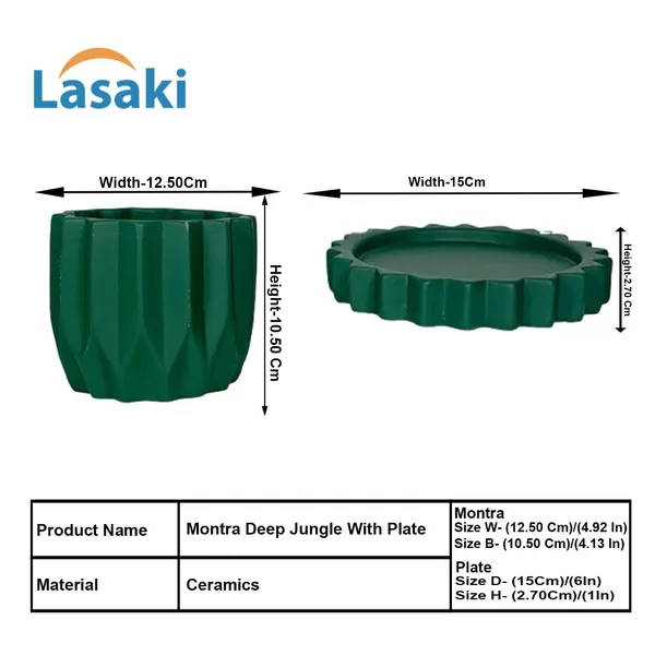 Montra_Deep_Jungle_With_Tray_Celty_Deep_Jungle_Ceramic_Pots_For_Indoor_Plants,Planters,Flower,Gamla,Outdoor,Balcony,Home,Garden(Pot-H-10.5_X_D-12.5_Cm,Plate-H-2.5Xd-14.5Cm)