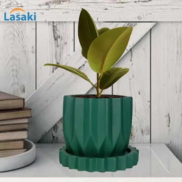 Montra_Deep_Jungle_With_Tray_Celty_Deep_Jungle_Ceramic_Pots_For_Indoor_Plants,Planters,Flower,Gamla,Outdoor,Balcony,Home,Garden(Pot-H-10.5_X_D-12.5_Cm,Plate-H-2.5Xd-14.5Cm)